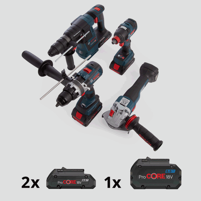 Bosch GSB18V85C 18V Robust Series Professional Heavy Duty 4 Piece Kit (2x 4.0Ah & 1x 8.0Ah ProCORE Batteries) Bosch GSB18V85C 18V Robust Series Professional Heavy Duty 4 Piece Kit (2x 4.0Ah & 1x 8.0Ah ProCORE Batteries)