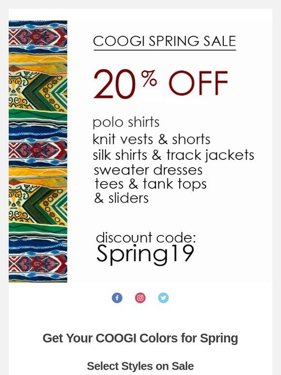 COOGI Spring Sale - Get 20% select styles