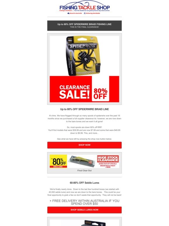 Ocean Storm Fishing Tackle: Season Clearout - 50% off selected reels, Upto  60% OFF Selected lures in this mailout.