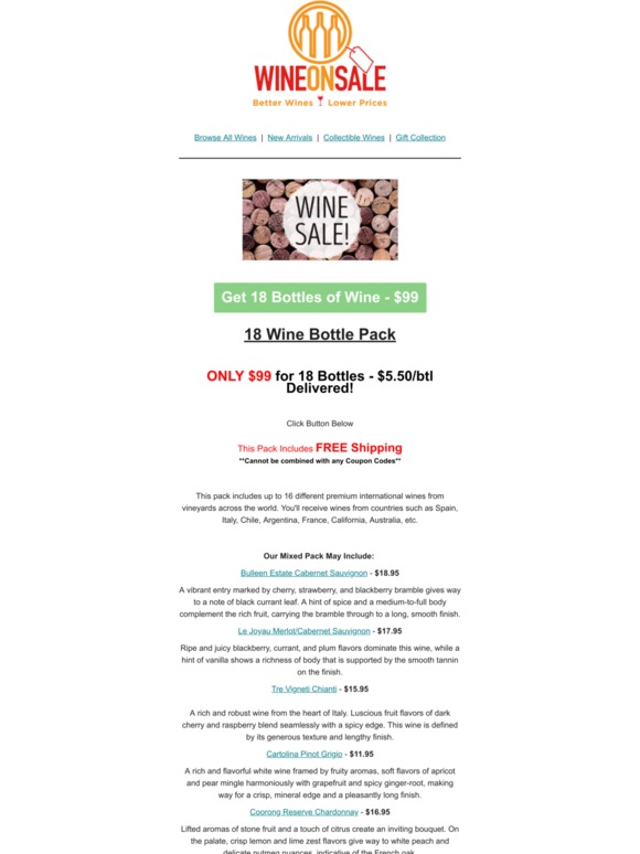 Wine On Sale 18 Bottles of Wine + FREE Shipping Only 99! While