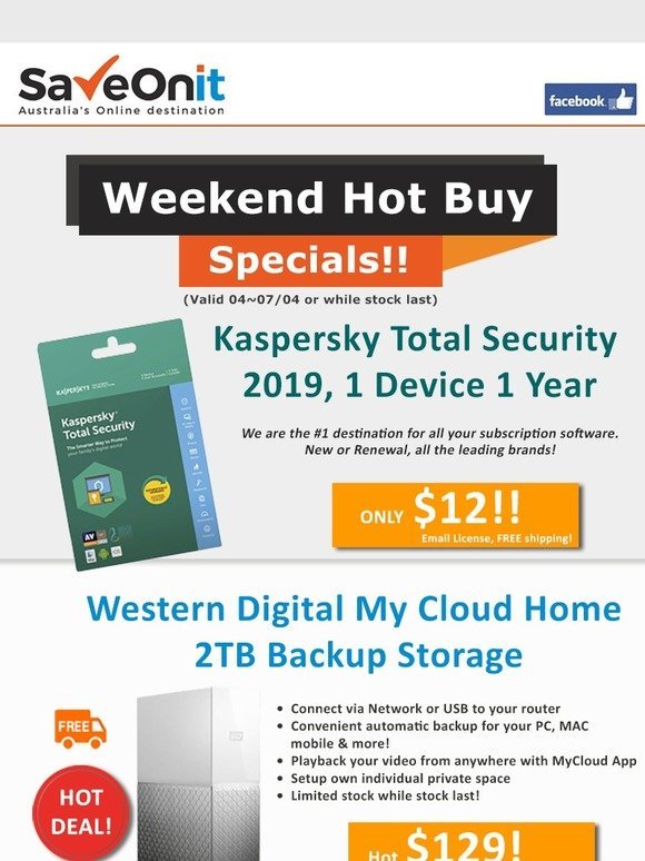 Kaspersky Total Security $12! WD 2TB My Cloud backup storage $129 and more!