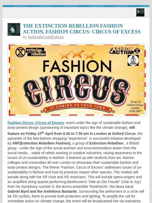 [New post] THE EXTINCTION REBELLION FASHION ACTION, FASHION CIRCUS: CIRCUS OF EXCESS