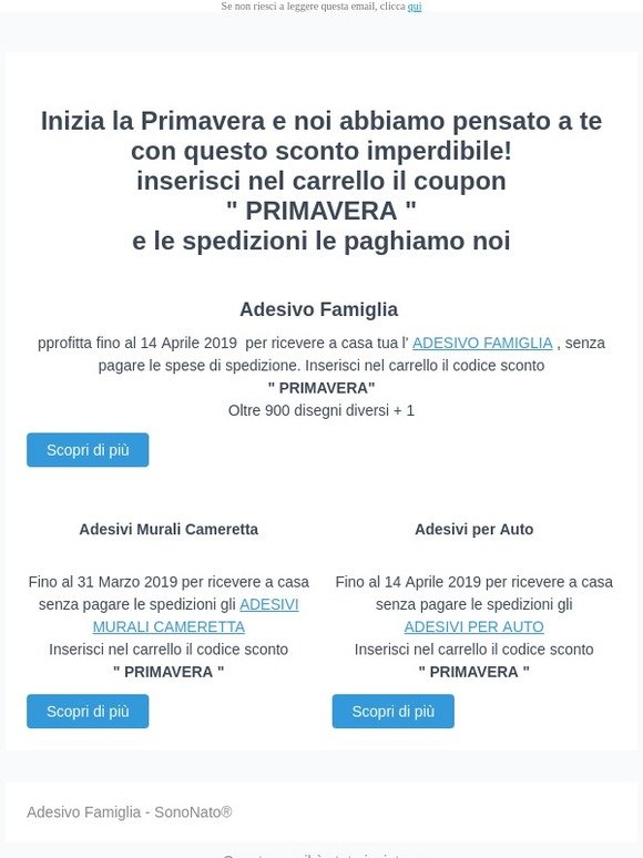 Sconto di Primavera :  spedizione gratuita, approfittane