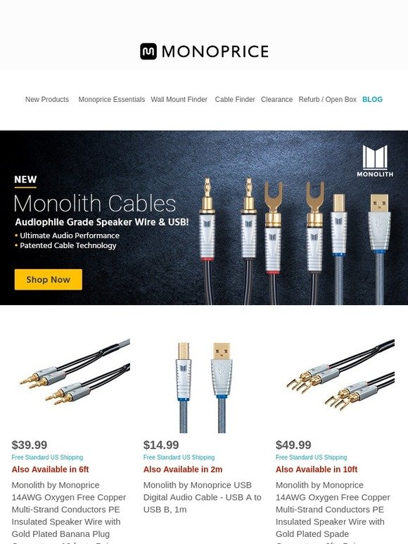 Monolith Multi-Strand Conductors Speaker Wire - 10 Feet - Pair, PE