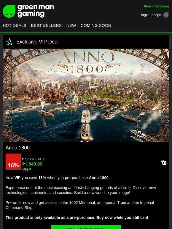 Green Man Gaming Vip Deals Anno 1800 Save 16 Phoenix Wright Ace Attorney Trilogy Save 21 Milled