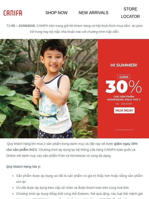 Hi Summer - Ưu đãi 30% cho sản phẩm Homewear, Polo thứ 2