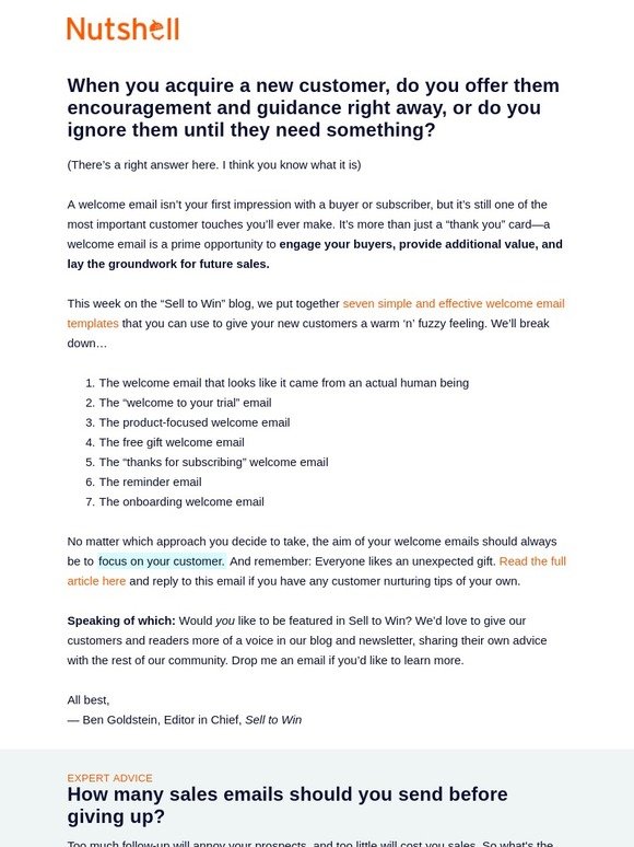Nutshell: 7 Welcome Email Templates To Make Your New Customers Say ...