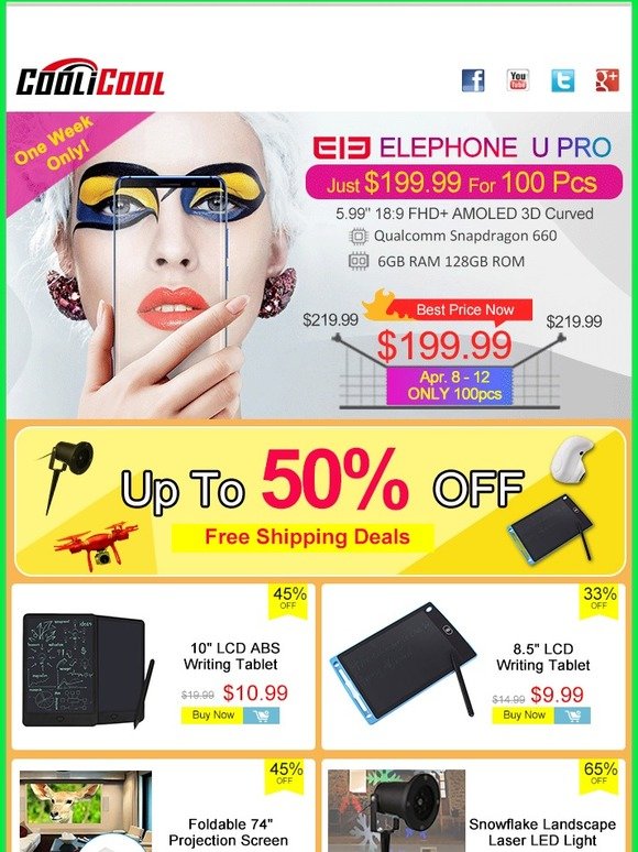 One Week Only: ELEPHONE U Pro 128GB Just $199.99 Now! + 50% OFF Free Shipping Deals