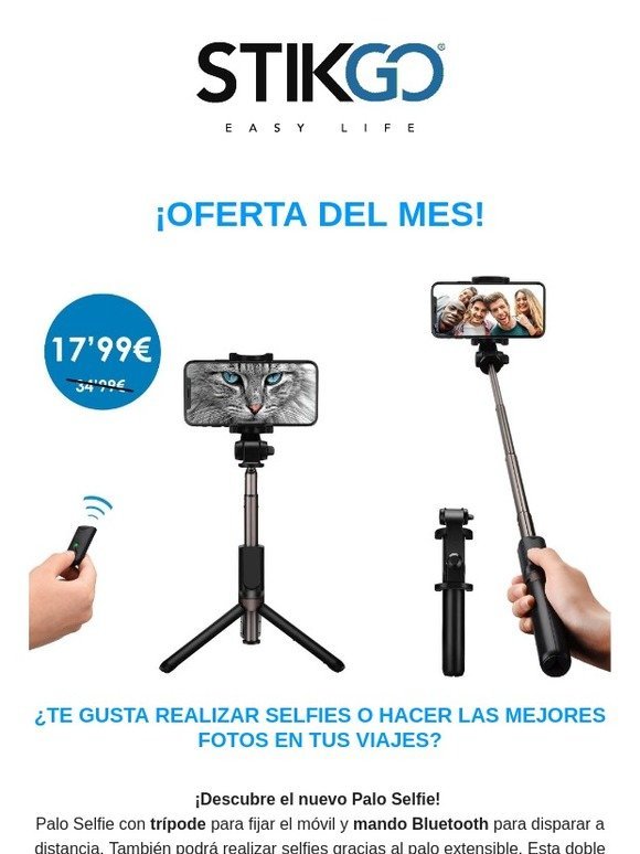¡MegaOferta! Palo Selfie con trípode y mando Bluetooth a 17,99€