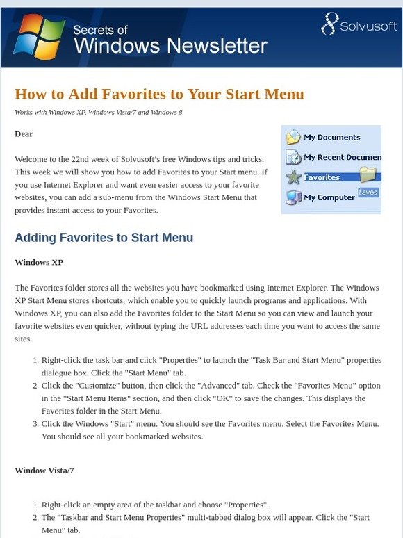 How to Add Favorites to Your Start Menu