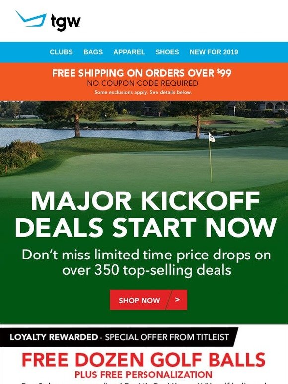 The Golf Warehouse Major Kickoff Deals Start Now! Milled