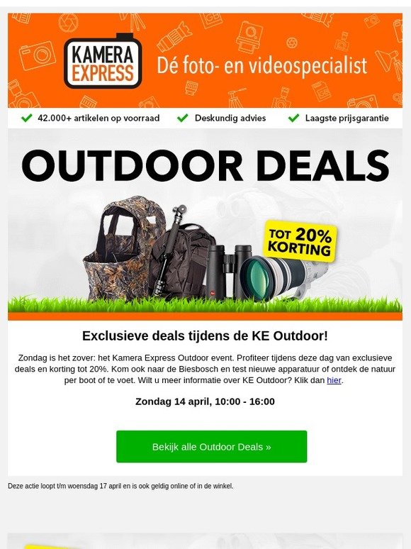 Outdoor Deals bij Kamera Express: kortingen tot wel 20%
