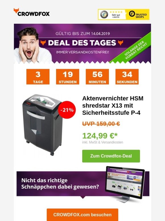 [Deal des Tages -21%] 🔥 Aktenvernichter HSM shredstar X13 mit Sicherheitsstufe P-4