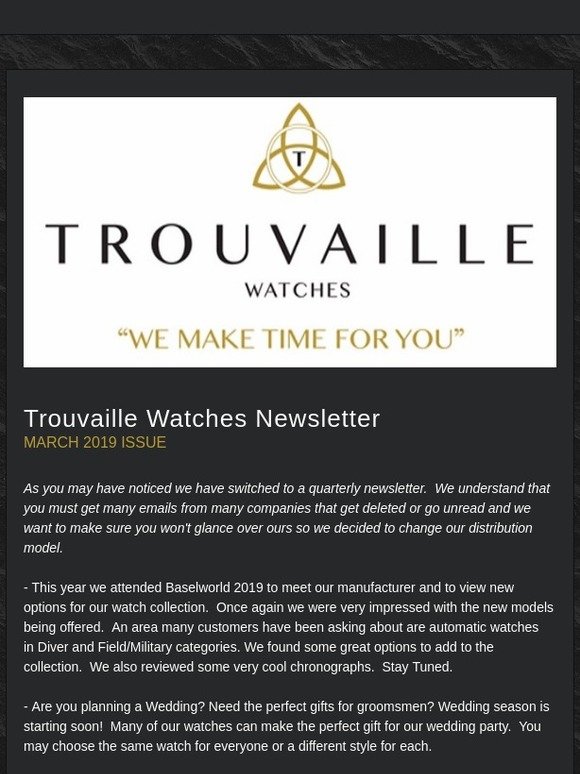 Trouvaille Watches Quarterly Newsletter