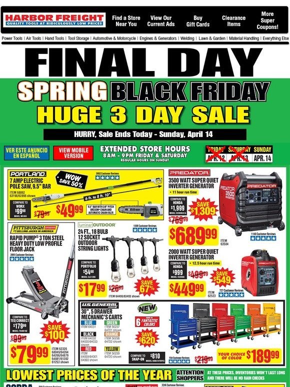 Harbor Freight Tools FINAL DAY • Spring Black Friday • Huge 3 Day Sale