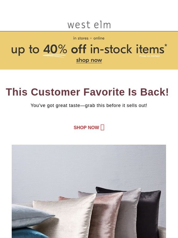 West Elm (Pending) We're updating you on the Cotton Luster Velvet