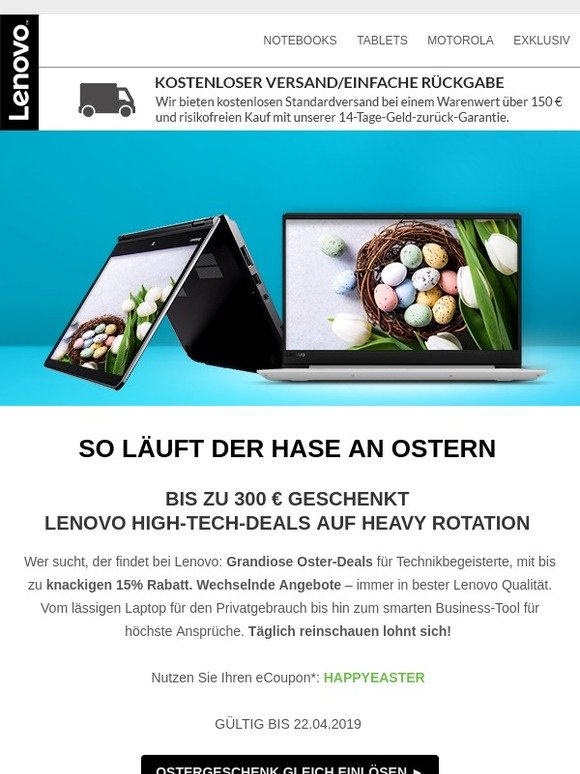 Der Osterhase ist SEHR früh dran: bis zu 300 € Rabatt auf Lenovo High-Tech vom Feinsten!