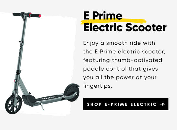 Enjoy a rattle-free ride with the E Prime electric scooter, featuring thumb-activated paddle control that gives you all the power at your fingertips.