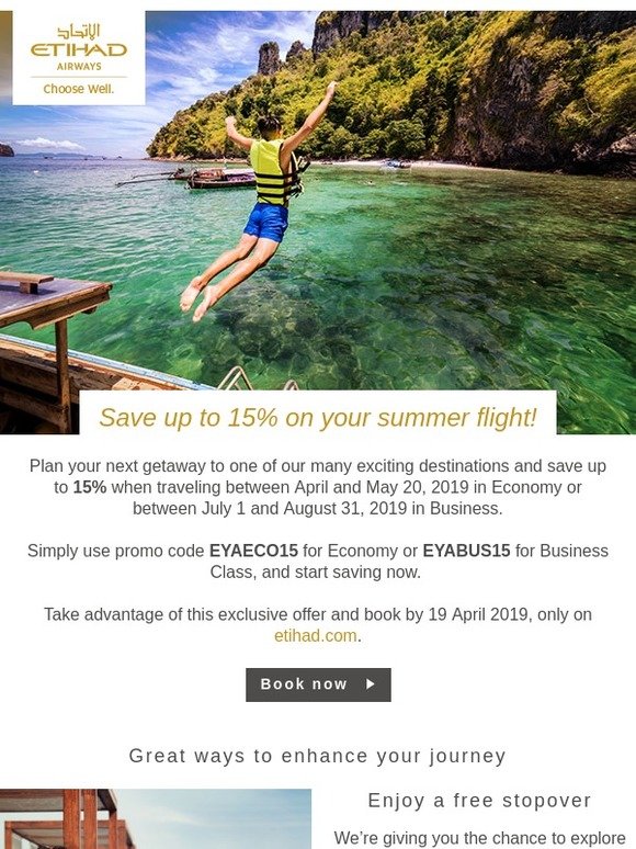 Save up to 15% with Etihad Airways this summer!