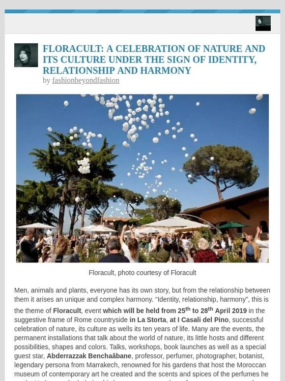 [New post] FLORACULT: A CELEBRATION OF NATURE AND ITS CULTURE UNDER THE SIGN OF IDENTITY, RELATIONSHIP AND HARMONY