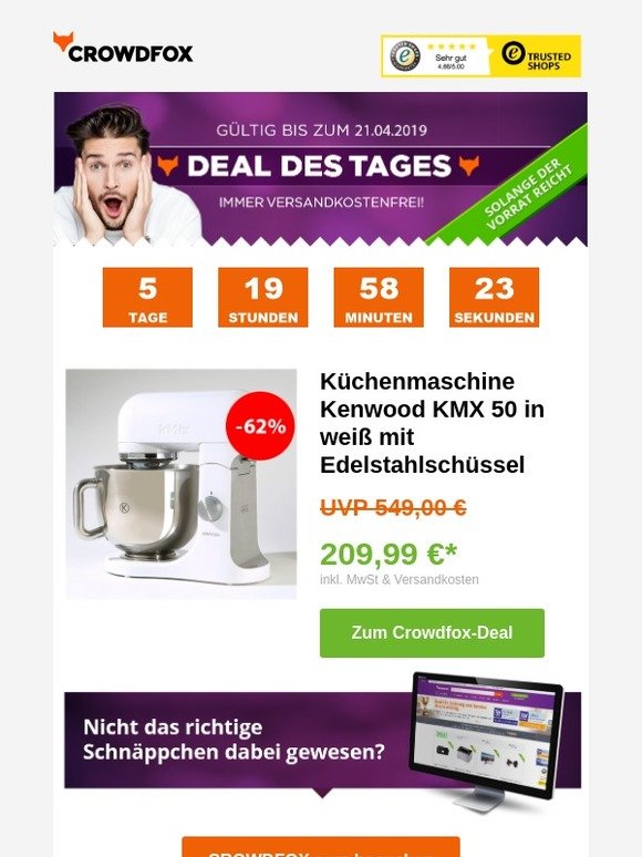 [Deal des Tages -62%] 🔥 Küchenmaschine Kenwood KMX 50 in weiß mit Edelstahlschüssel