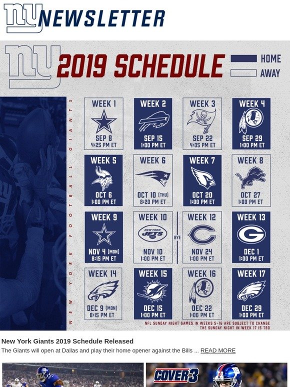 2019 Giants Schedule  WETM 