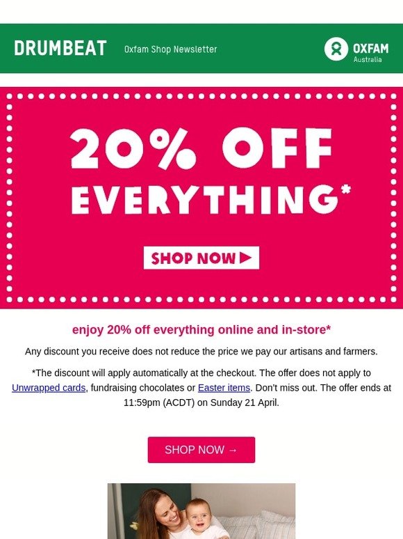 20% off EVERYTHING plus Mother's Day preview