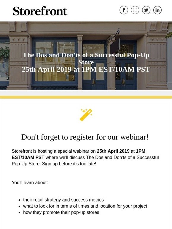 Don't miss our webinar The Dos and Don'ts of a Successful Pop-Up Store