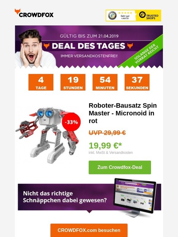 [Deal des Tages -33%] 🔥 Roboter-Bausatz Spin Master - Micronoid in rot