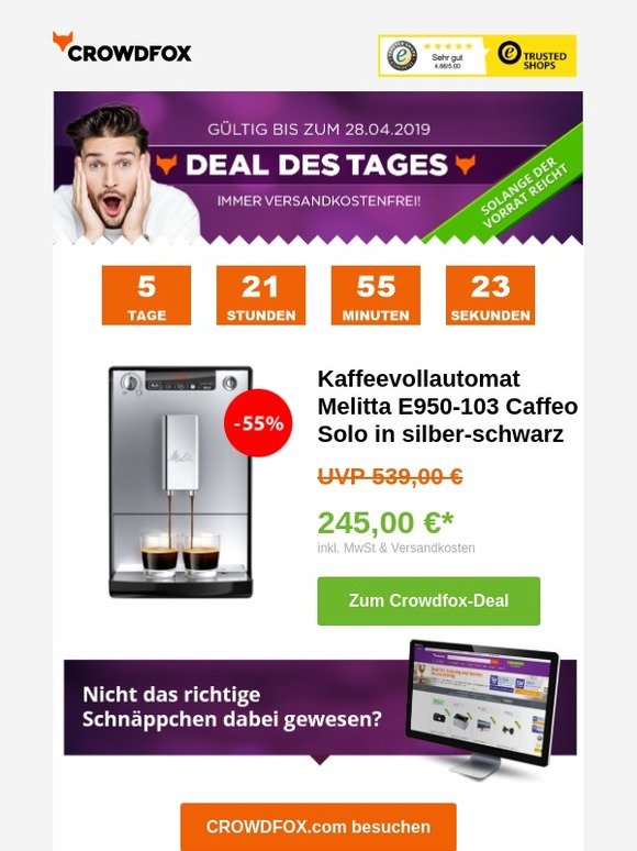 [Deal des Tages -55%] 🔥 Kaffeevollautomat Melitta E950-103 Caffeo Solo in silber-schwarz