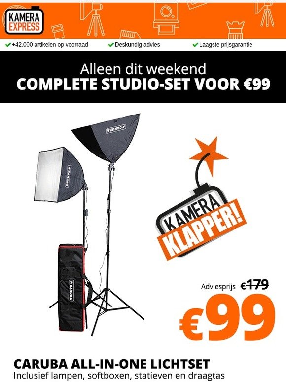 Kamera Klapper: Caruba all-in-one lichtset