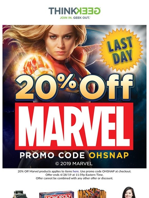 LAST DAY - 20% Off Marvel Products