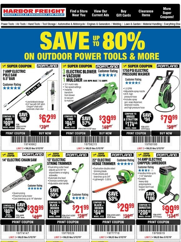 Harbor Freight Tools 40 Power Coupons Available Now • Save up to 80