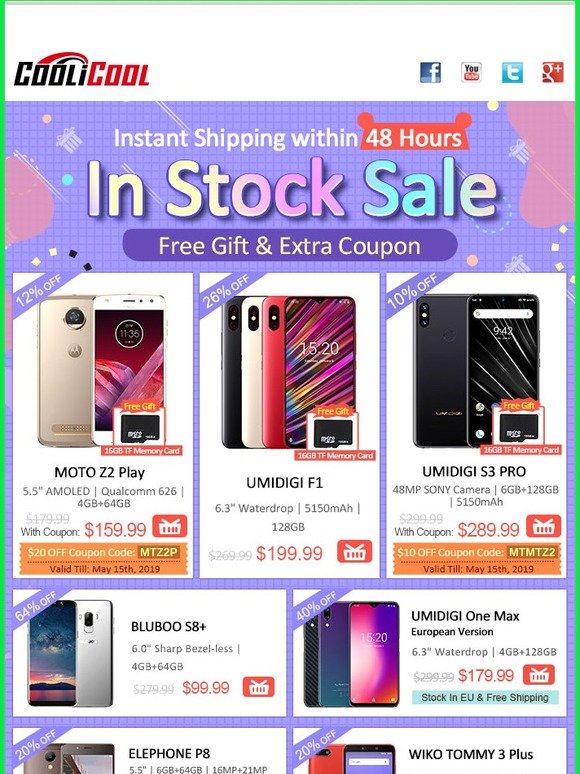 In Stock Sale: Special Items w/ Free 16GB TF Card + Extra $20 OFF Coupon!