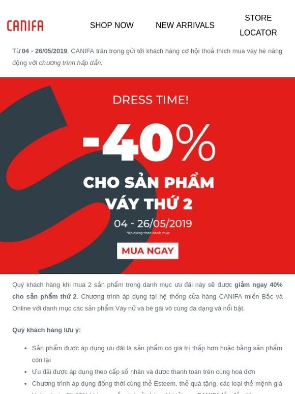 Dress Time - Ưu đãi 40% cho sản phẩm váy thứ 2