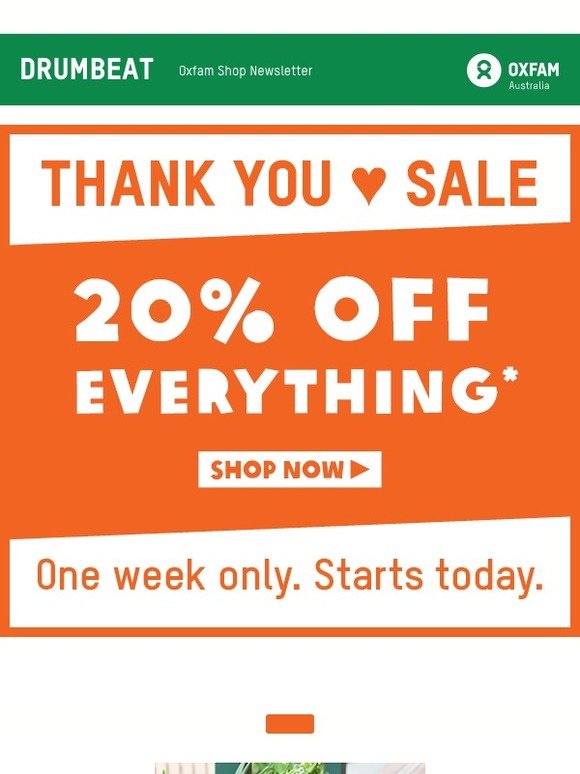 20% off everything! Thank you sale starts today 😊