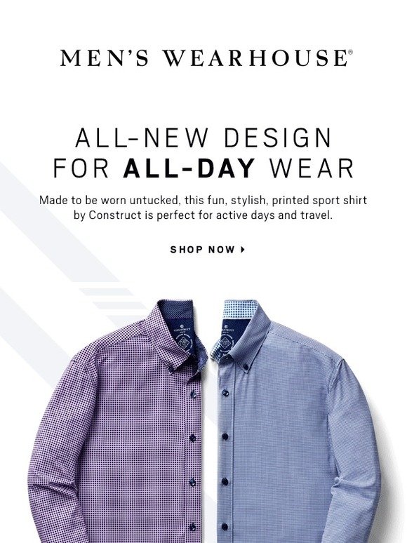 Men's Wearhouse: Introducing Construct 4-way stretch sport shirts | Milled