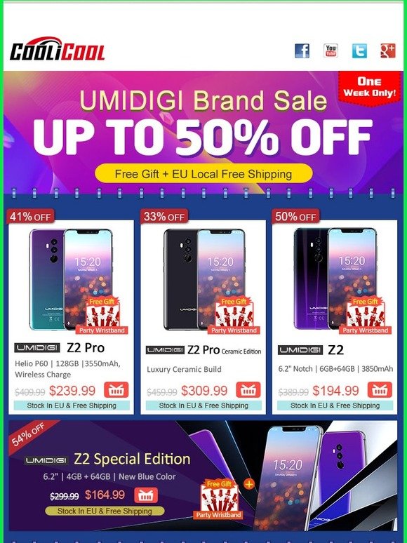 UMIDIGI Brand Up To 50% OFF, EU Local Free Shipping & One Week Only!