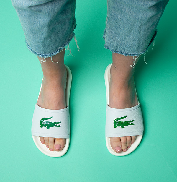 lacoste slides green