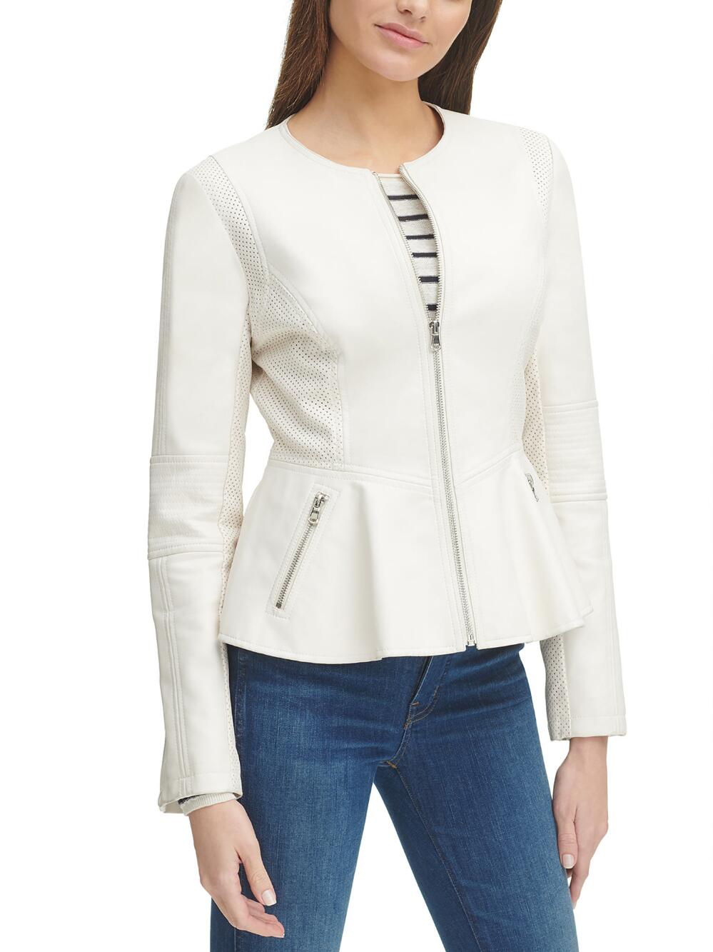 guess peplum leather jacket