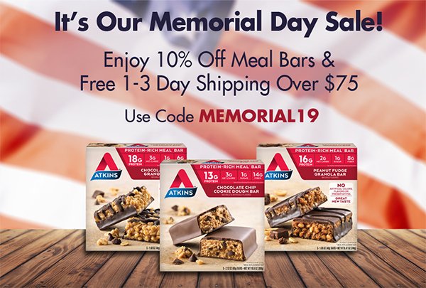 It's Our Memorial Day Sale! - Enjoy 10% Off Meal Bars & Free 1-3 Day Shipping Over $75 - Use Code MEMORIAL19
