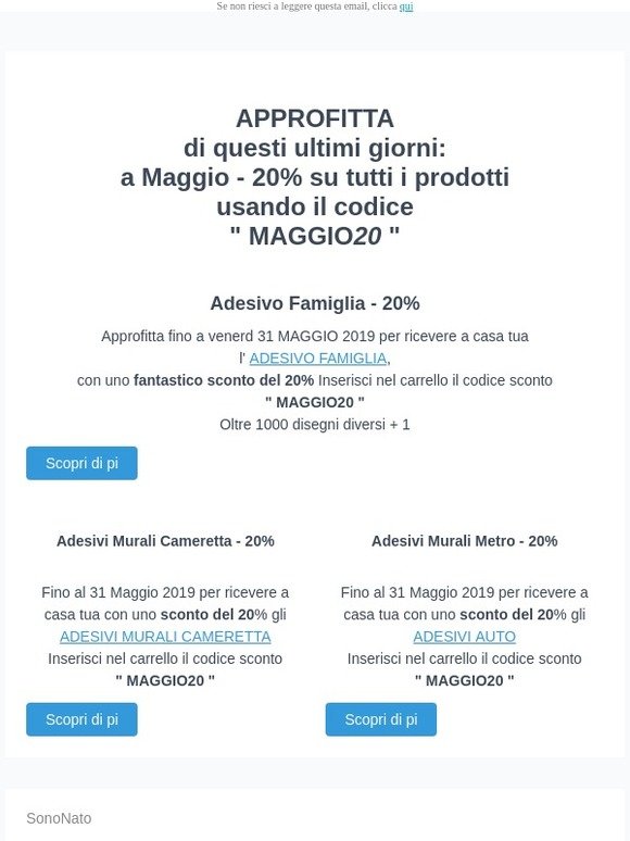 a Maggio tutti i prodotti scontati del 20%