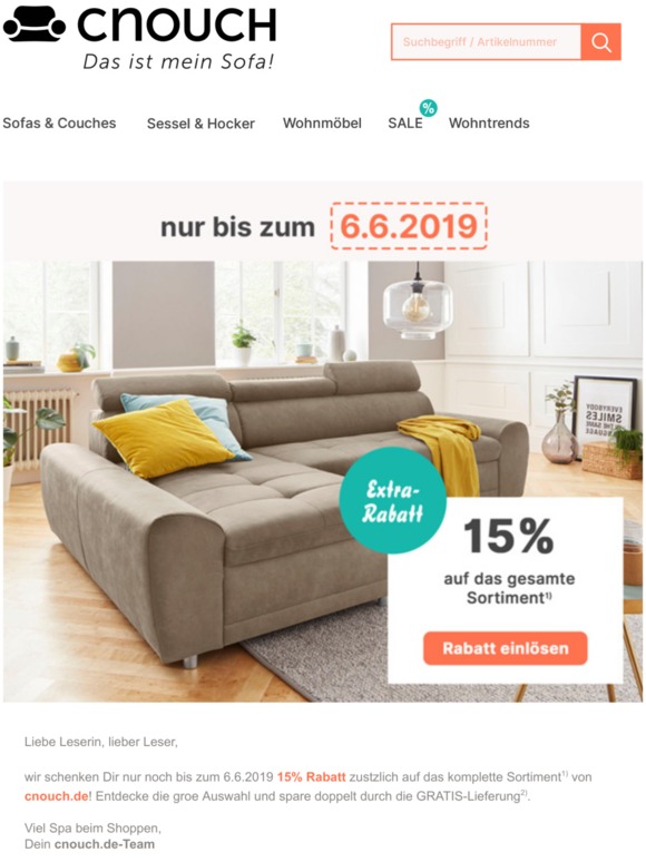 🛋️ 15% Rabatt zusätzlich! Nur noch bis zum 6.6.