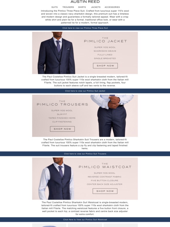 Austin Reed The Luxury Pimlico Suit 100 Wool Modern Premium Milled