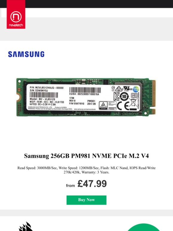 Samsung 256GB M.2 SSD only £47.99 and Corsair RM650X PSU only £74.99