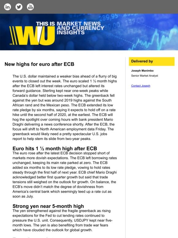 New highs for euro after ECB