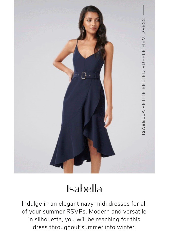 isabella belted ruffle hem dress