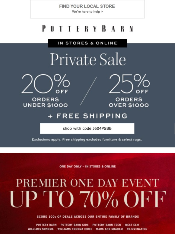 Pottery Barn Today Only! Up to 70 Off Premier Day Event + VIP Savings Milled