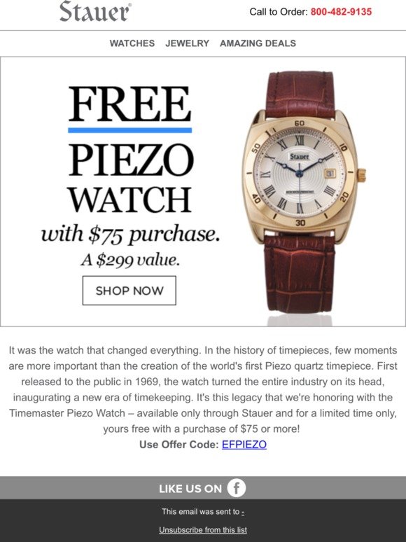 Stauer: Piezo quartz watch, yours for free | Milled