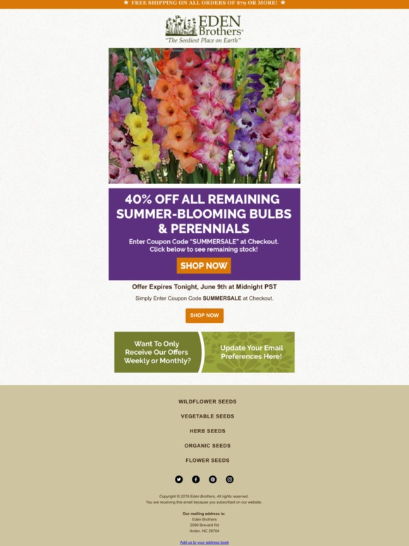 Eden Brothers 40 Off All Remaining SpringPlanted Bulbs & Perennials